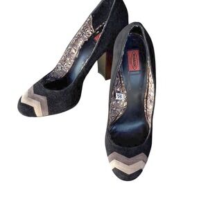Missoni for Target Size 9‎ Chevron Toe Block Heel Pumps Black Taupe Mocha Retro